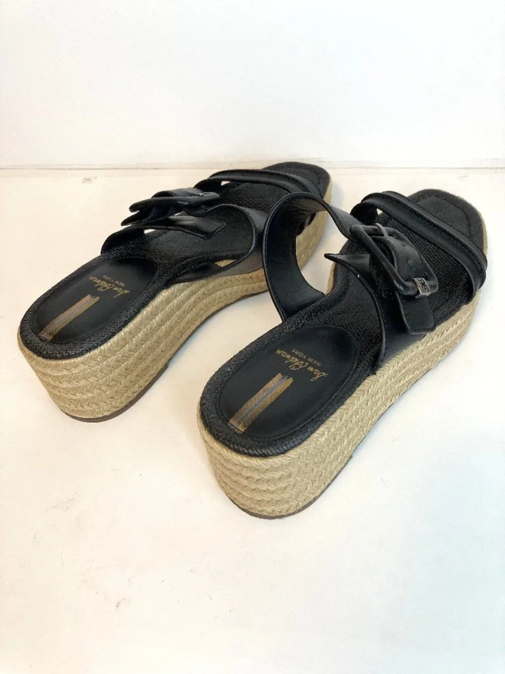 Sam Edelman Carson Espadrille Wedge Sandals-Black Leather-Size 8.5M